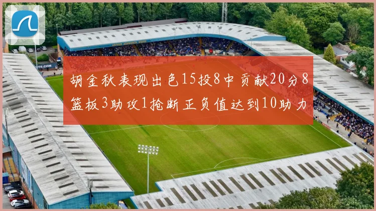 胡金秋表现出色15投8中贡献20分8篮板3助攻1抢断正负值达到10助力球队胜利